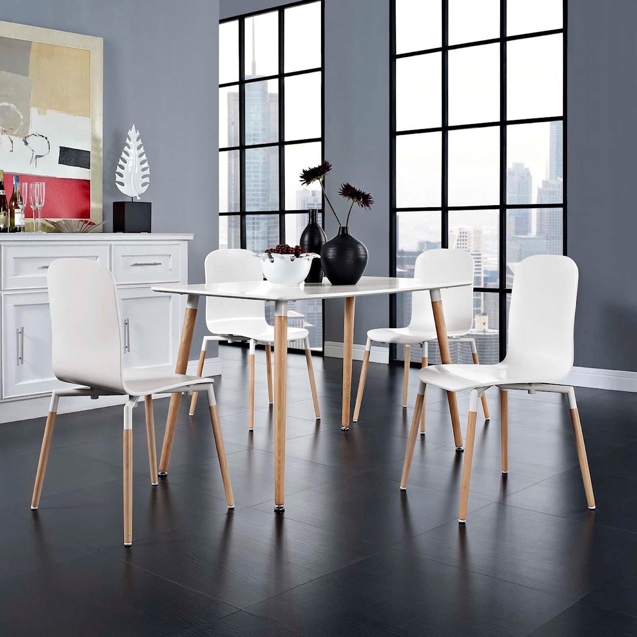 Modway Stack Dining Chairs and Table Wood Set of 5