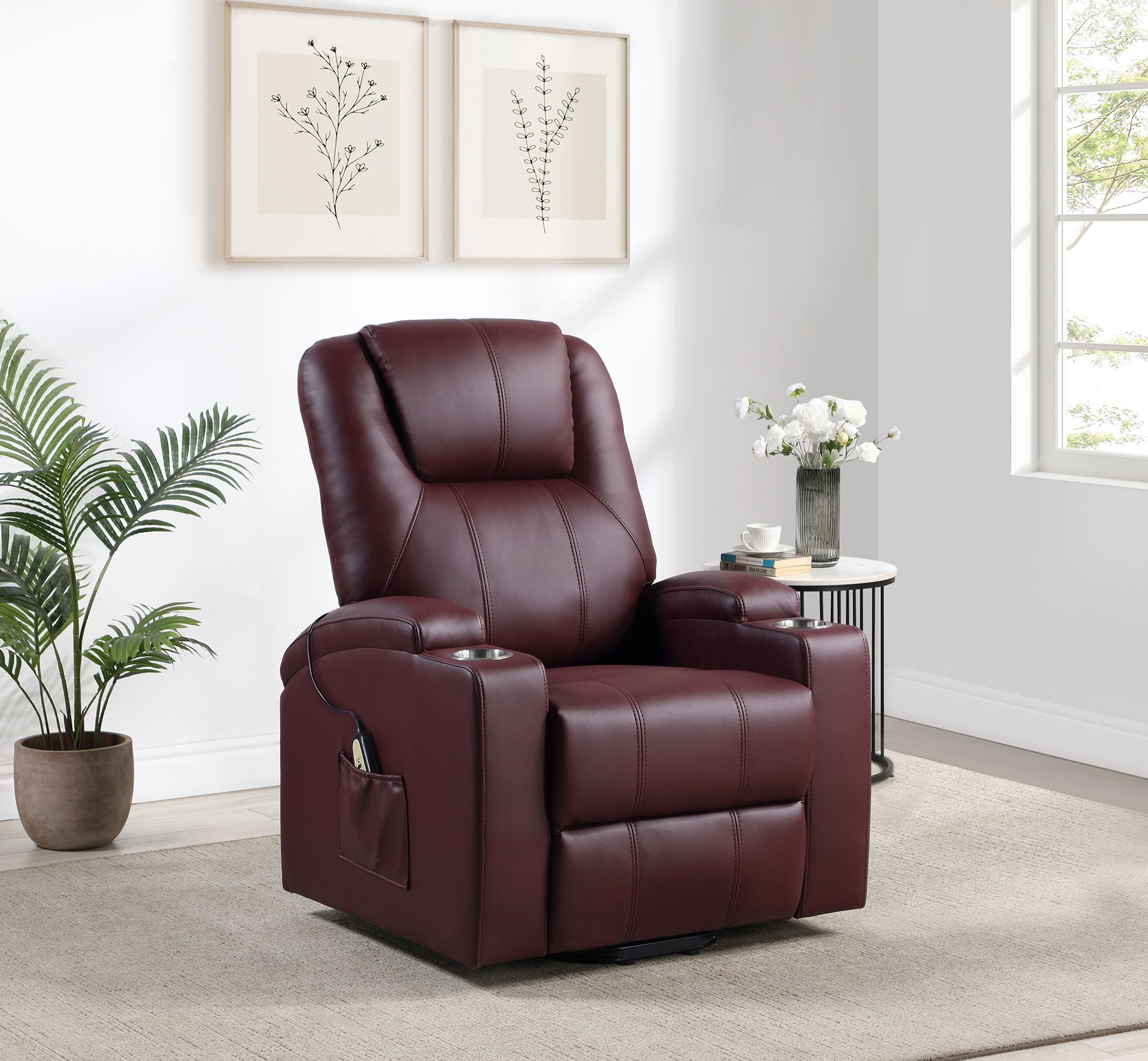 Armstrong Power Lift Massage Recliner Wine