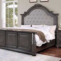 Traditional California King Bed with Upholstered Headboard