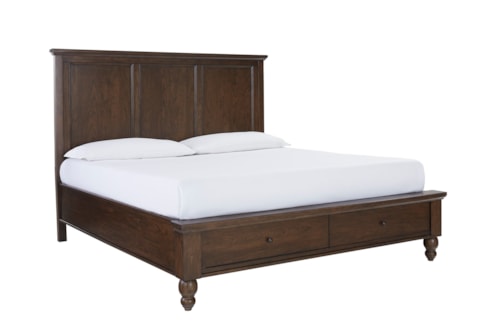 Transitional Queen Storage Panel Bed with Headboard USB Charging Ports