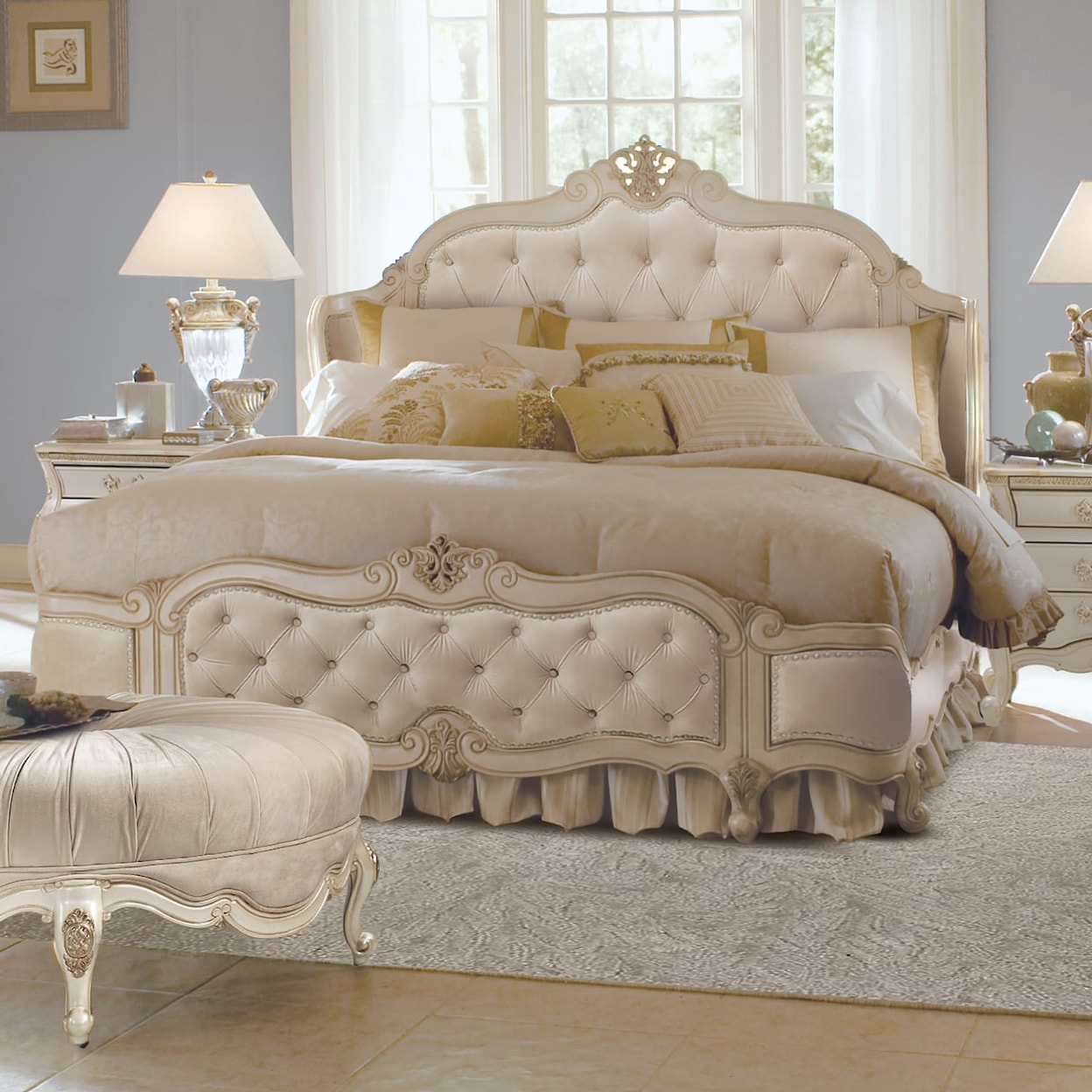Michael Amini Lavelle Classic Pearl Upholstered California King Mansion Bed