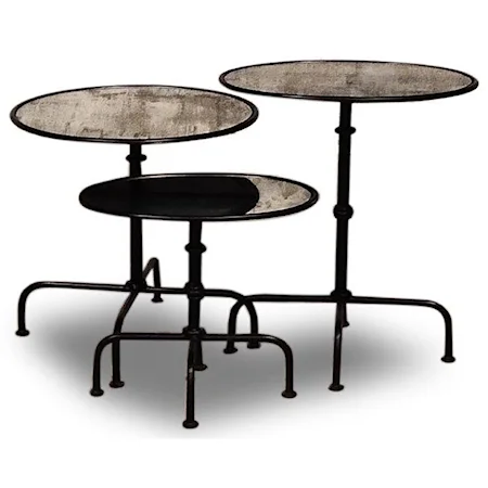 Industrial Accent Table Set of 3 with Antique Mirror Top