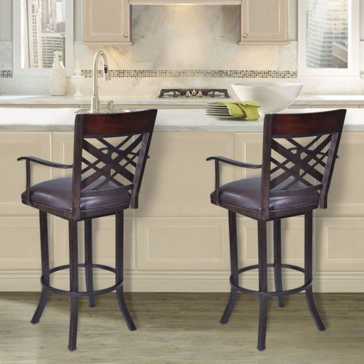 Armen Living Tahiti 30" Swivel Arm Bar Stool with X-Back