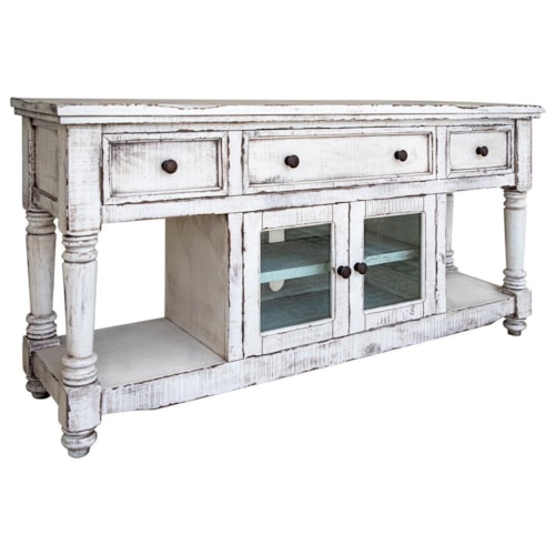 Farmhouse 3-Drawer 70" TV Stand 2 Glass-Front Doors