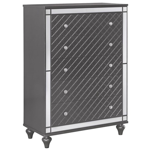 Glam 5-Drawer Chest with Mirror Plating