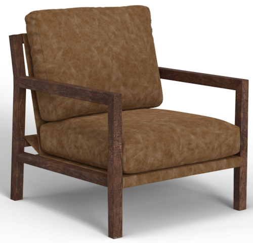 Contemporary Upholstered Armchair with Exposed Wooden Frame