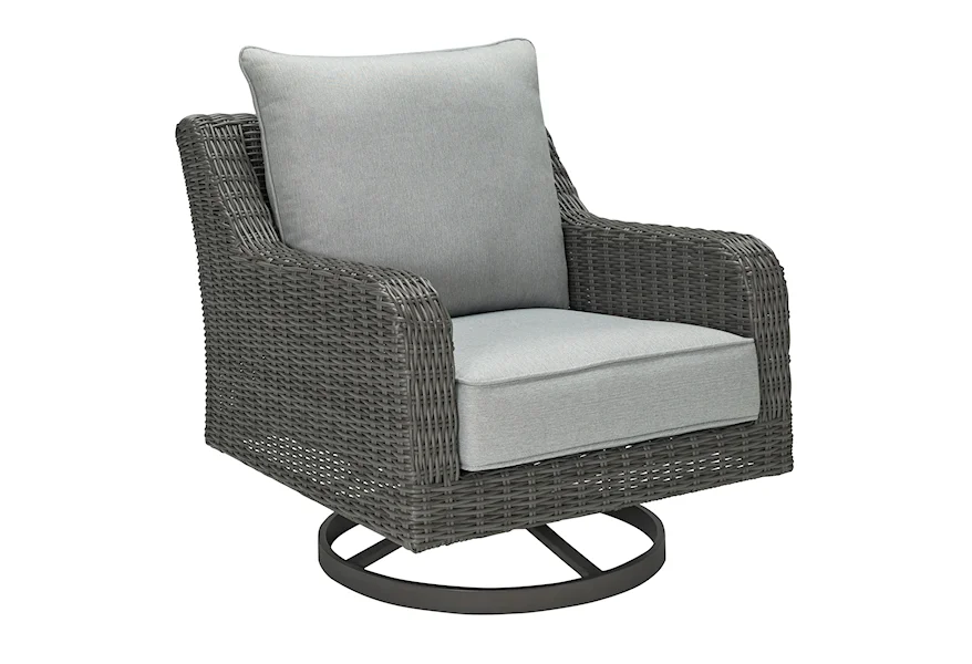 Elite Park Outdoor Swivel Lounge Chair with Cushion by Signature Design by Ashley at VanDrie Home Furnishings