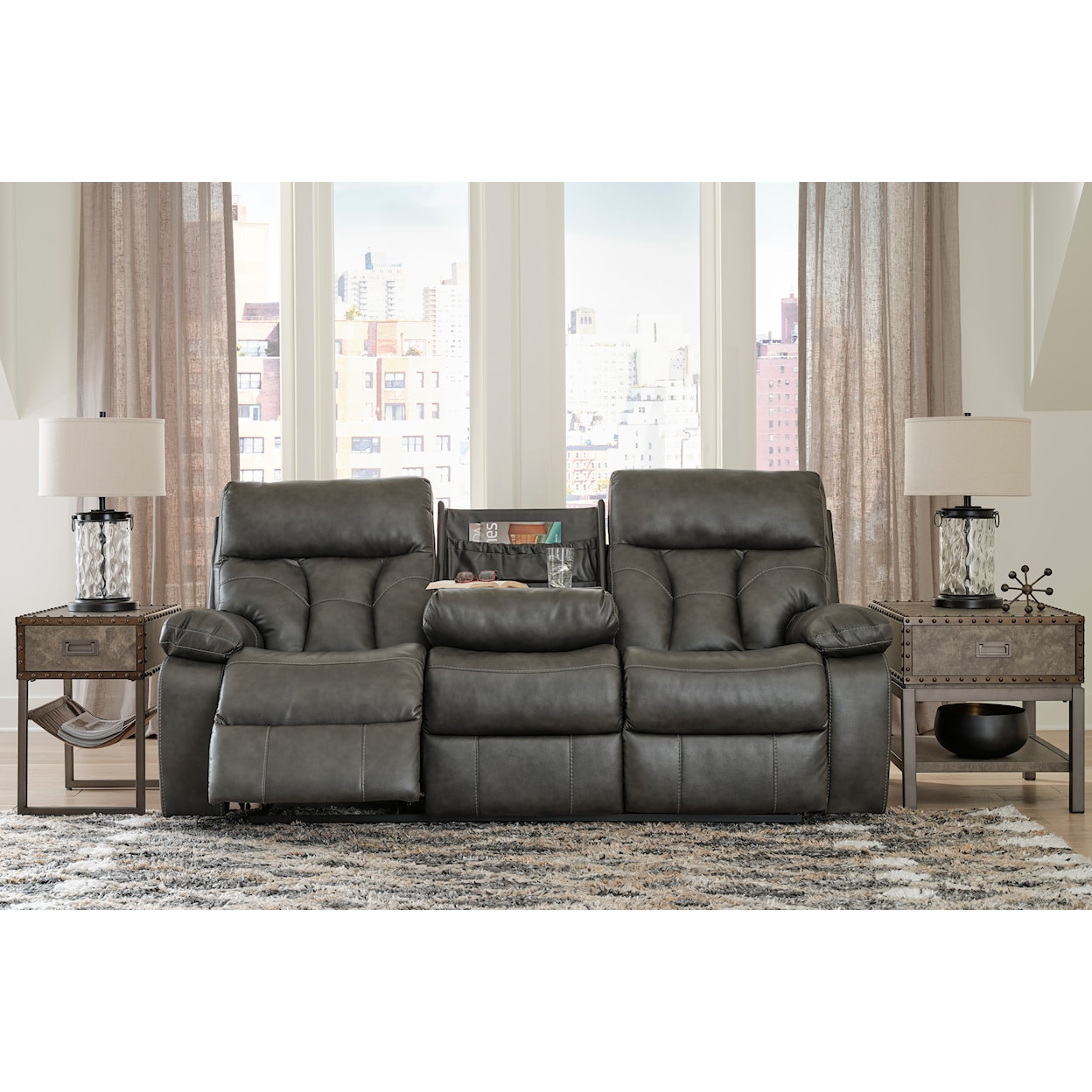 Signature Willamen Reclining Sofa with Drop Down Table