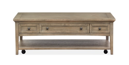 Transitional Rectangular 3-Drawer Cocktail Table with Casters