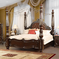 Traditional King Canopy Bed with Upholstered Headboard