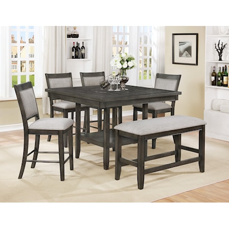 Transitional 6-Piece Counter Height Dining Set with Bench