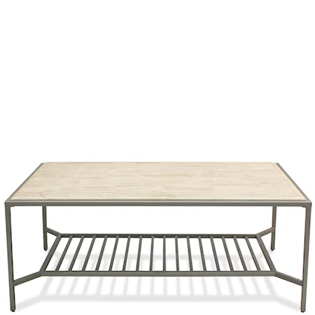 Contemporary Rectangle Cocktail Table with Travertine Stone Top