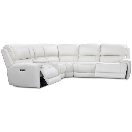 Contemporary 6-Piece Leather Match Power Reclining Sectional