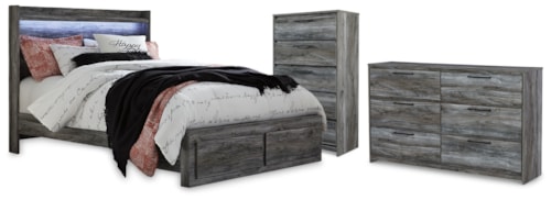 Queen Panel Storage Bed, Dresser And Chest