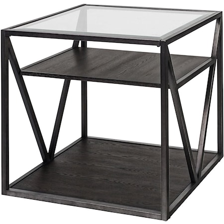 Contemporary End Table with Glass Top