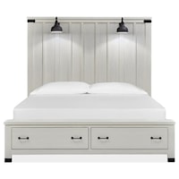 Industrial Farmhouse King Storage Panel Bed with Built-In Lighting