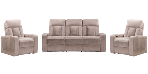 Casual Power Reclining Sofa and Dual Recliners Set with Power Headrests