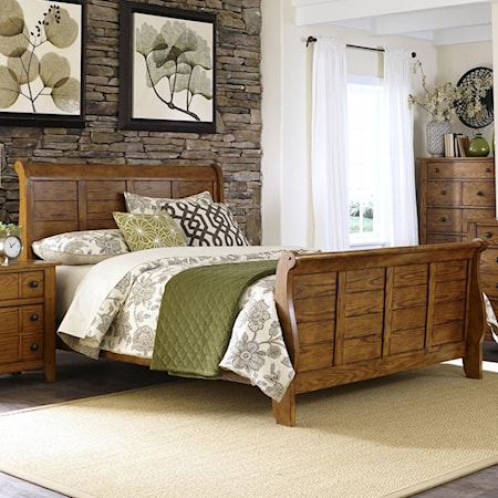 Rustic King Sleigh Bed with Paneling