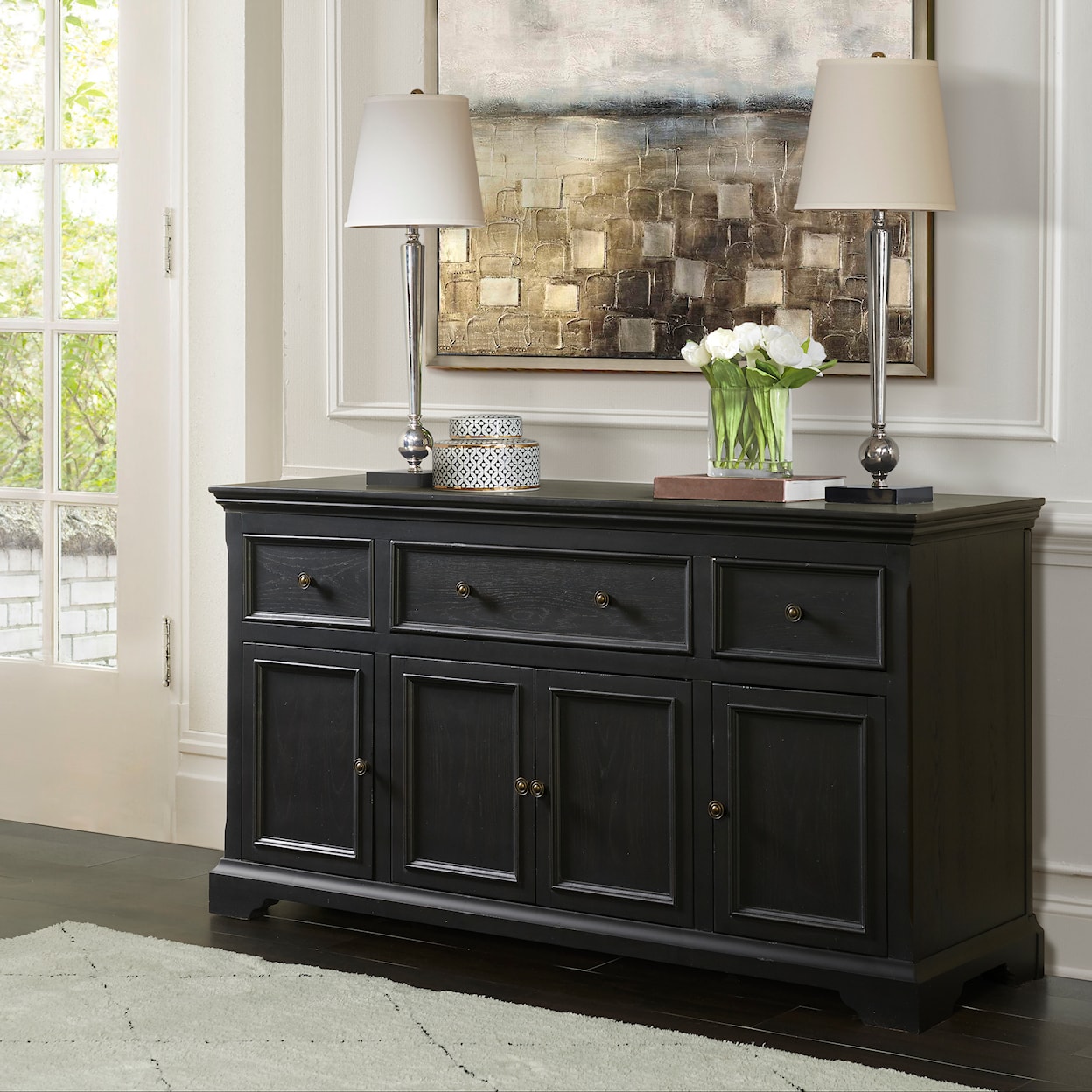 Accentrics Home Accents Four Door Cabinet in Antique Black