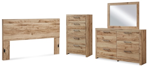King Panel Headboard, Dresser, Mirror And Chest