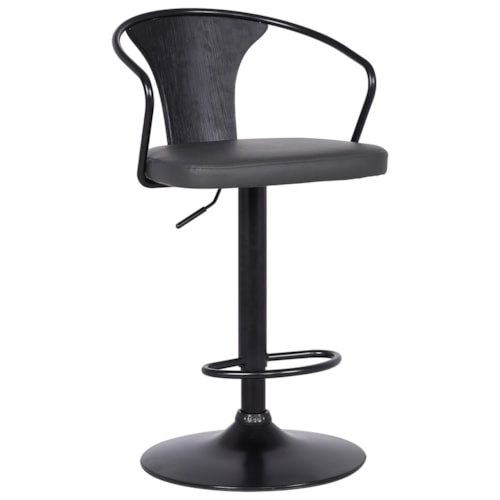 Contemporary Adjustable Barstool in Black Powder Coated Finish and Black Brushed Wood Finish Back
