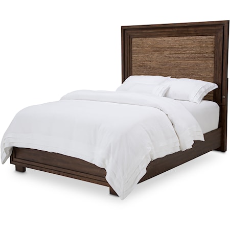 Rustic Upholstered Queen Panel Bed with USB Ports