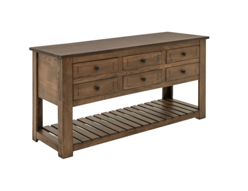 Rustic 6-Drawer Sofa Table with Lower Shelf