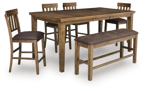 Counter Height Extension Dining Table, 4 Barstools And Bench
