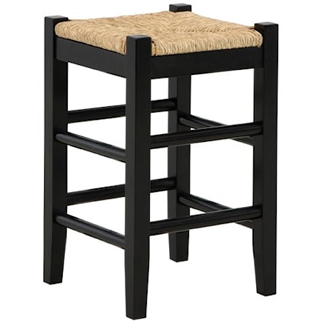 Black Counter Height Bar Stool with Woven Seat