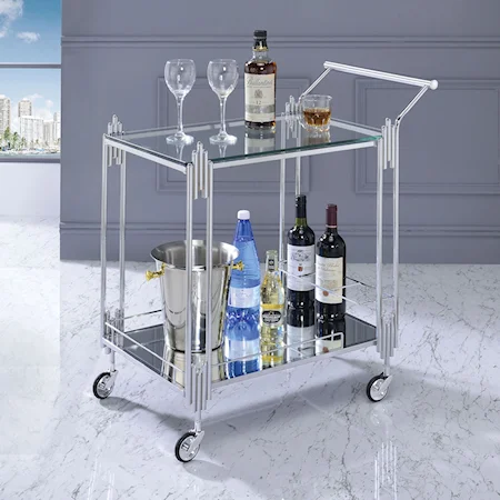 Contemporary Serving Cart with Glass Shelf