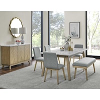 Vida 6-Piece Dining Set with Marble Top Dining Table and Dining Side Chairs and Bench