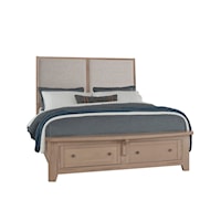 Transitional Queen Upholstered Panel Bed with Footboard Storage