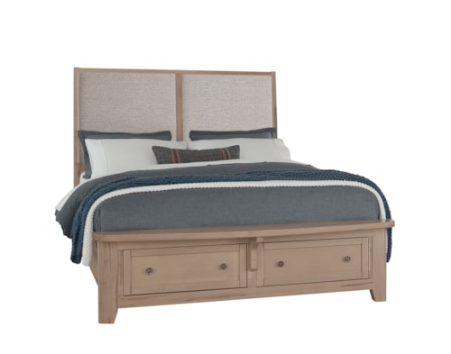 Transitional Queen Upholstered Panel Bed with Footboard Storage