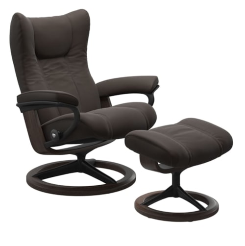 Casual Small Reclining Chair and Ottoman with Signature Base