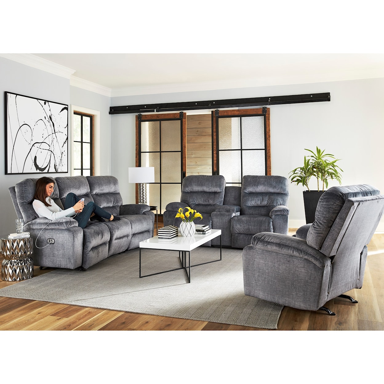 Best Home Furnishings Ryson Power Rocking Reclining Console Love w/ PWHR