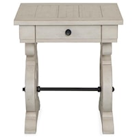 Rectangular Farmhouse End Table with Metal Stretcher