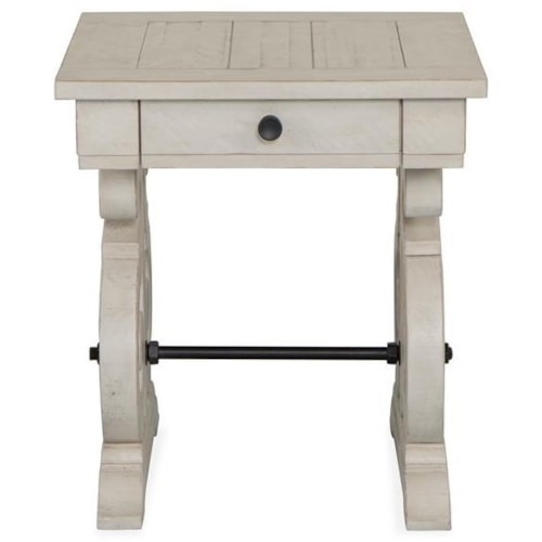 Rectangular Farmhouse End Table with Metal Stretcher