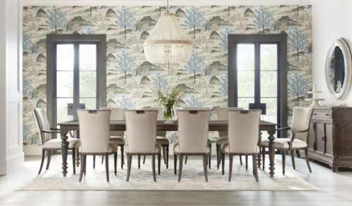 Traditional Dining Set with Upholstered Chairs and Buffet