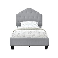 Transitional Scalloped Tufted Twin Upholstered Bed in Mist Gray