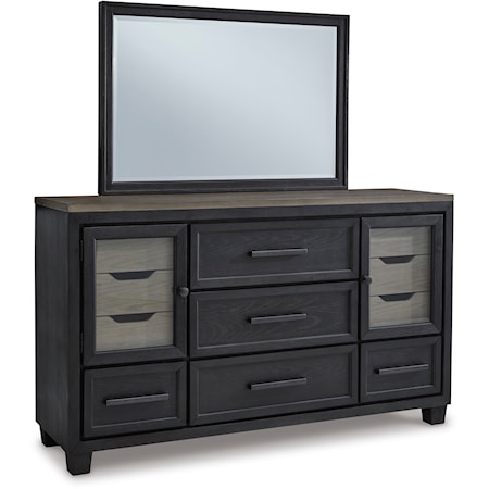 Contemporary Two-Tone Dresser and Mirror Set