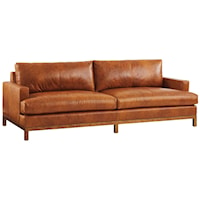 Horizon Sofa with Tan Leather & Calais Brass Metal Base