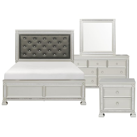 Glam 4-Piece Queen Bedroom Set with Acrylic Crystals and Button Tufted Headboard