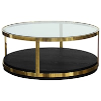 Contemporary Round Glass Top Coffee Table with Brushed Gold Frame