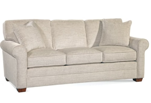 Transitional 3-Seater Sofa with Rolled Arms and Exposed Wood Feet