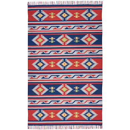 3'6" x 5'6" Blue/Red Rectangle Rug