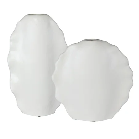 Ruffled Feathers Modern White Vases, S/2