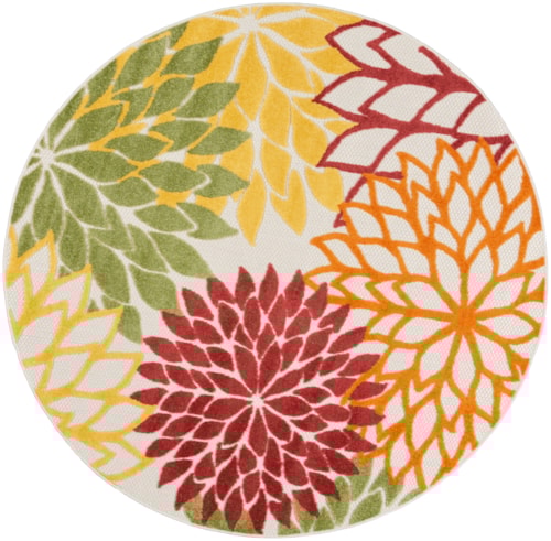 5'3"  Red Multi Colored Round Rug