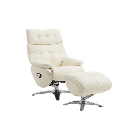 Contemporary 360 Degree Swivel Pedestal Recliner and Ottoman with Manual Adjustable Headrest