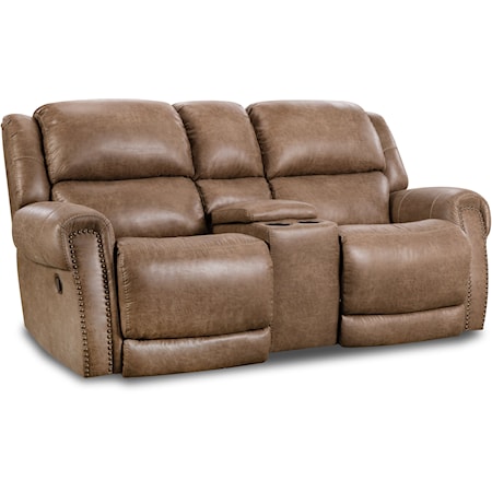 Transitional Rocking Reclining Console Loveseat 