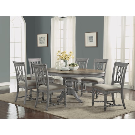Relaxed Vintage Table and Chair Set with Pedestal Table